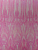 Damask design with sequins embroider on a 4 way stretch mesh fabric (By The Yard)