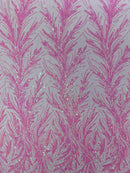 Feather Wing Shiny Sequin Design on a 4 Way Stretch mesh Fabric-Prom-Sold by The Yard.