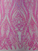 Damask design with sequins embroider on a 4 way stretch mesh fabric (By The Yard)