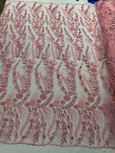 Feather and Vine Beaded Lace Fabric, by The Yard