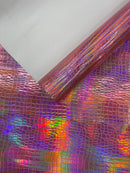 Crocodile Embossed PVC Holographic Vinyl Fabric / .Upholstery Crafting Accessories Applications Glossy Iridescent