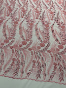 Feather and Vine Beaded Lace Fabric, by The Yard