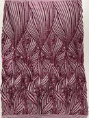 Geometric Feather wing shiny sequin design on a 4 way stretch mesh Fabric-sold by the yard.