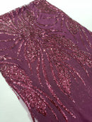 Feather damask shiny sequin design on a 4 way stretch mesh Fabric-sold by The yard.