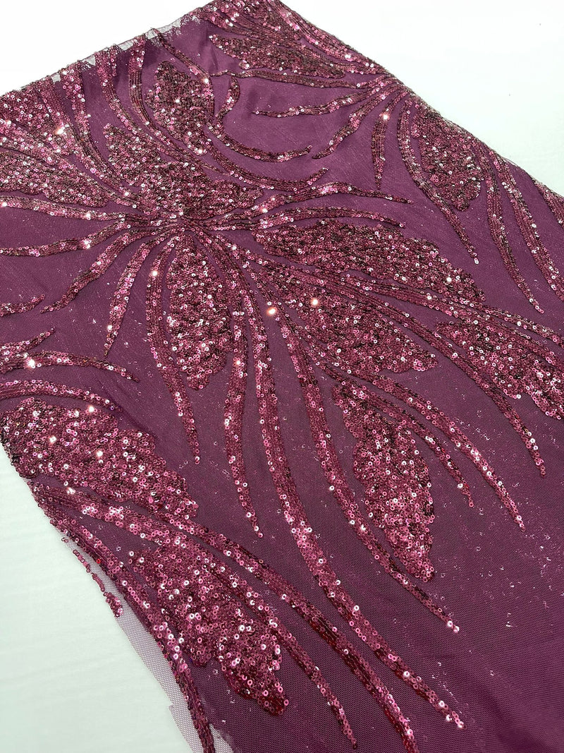 Feather damask shiny sequin design on a 4 way stretch mesh Fabric-sold by The yard.