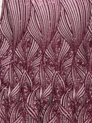 Geometric Feather wing shiny sequin design on a 4 way stretch mesh Fabric-sold by the yard.