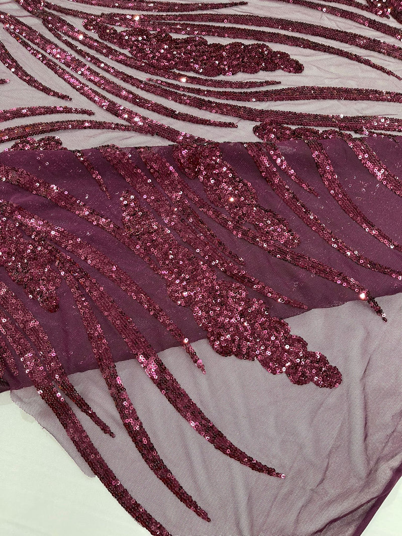 Feather damask shiny sequin design on a 4 way stretch mesh Fabric-sold by The yard.