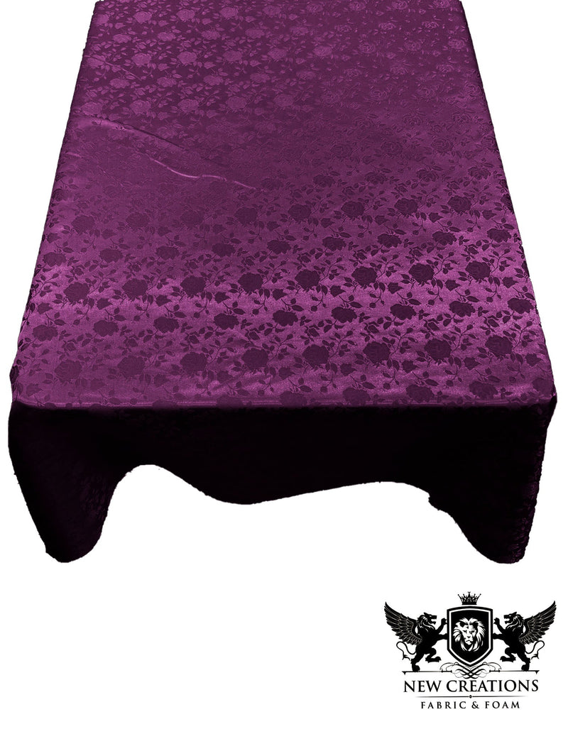 Rectangular Tablecloth Roses Jacquard Satin Overlay for Small Coffee Table Seamless. (60 Inches x 120 Inches)