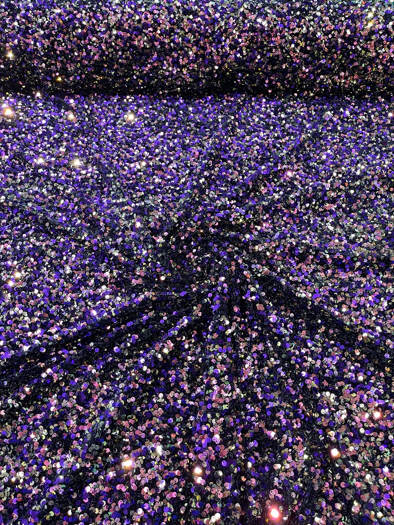 Purple/Gold Iridescent Sequin Stretch Velvet Fabric 5mm,58 Inches wide /Prom/ Sold By The Yard.