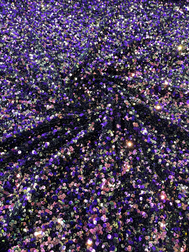 Purple/Gold Iridescent Sequin Stretch Velvet Fabric 5mm,58 Inches wide /Prom/ Sold By The Yard.