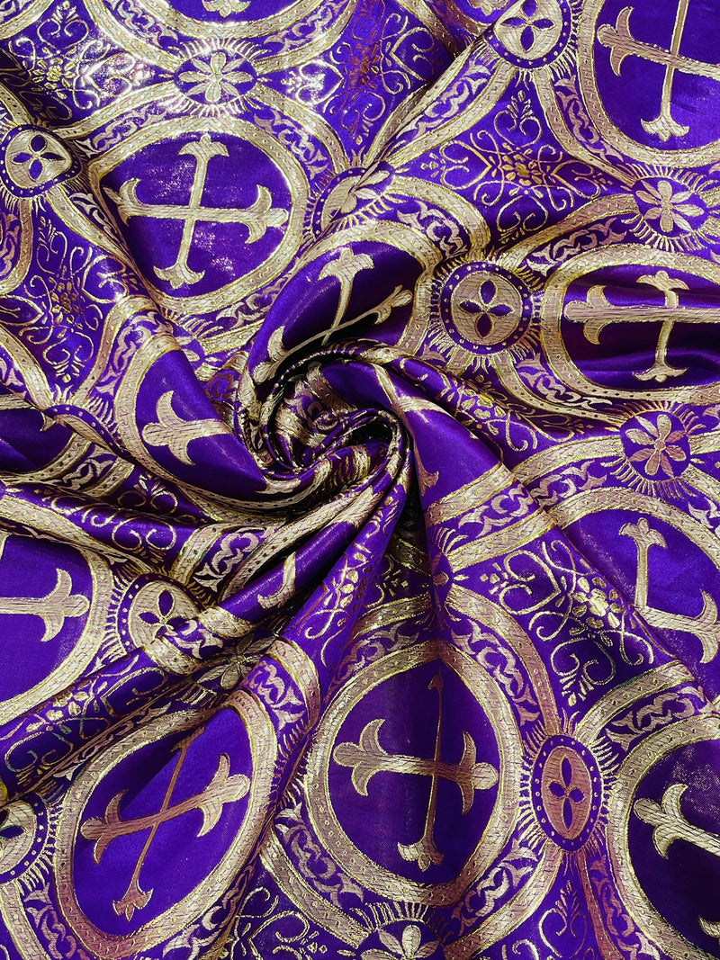 Purple/Gold - SQUARE METALLIC CROSS JACQUARD SATIN