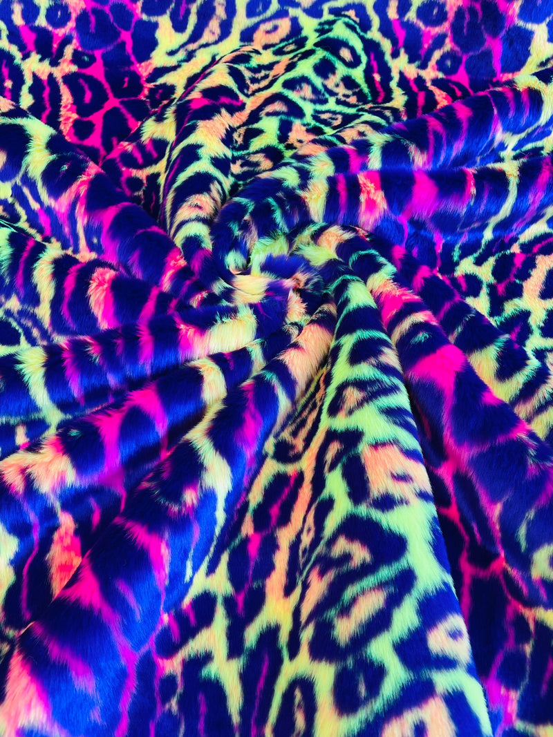 Leopard Tie Dyed Faux Fur, Black Light Reflective (by the yard)