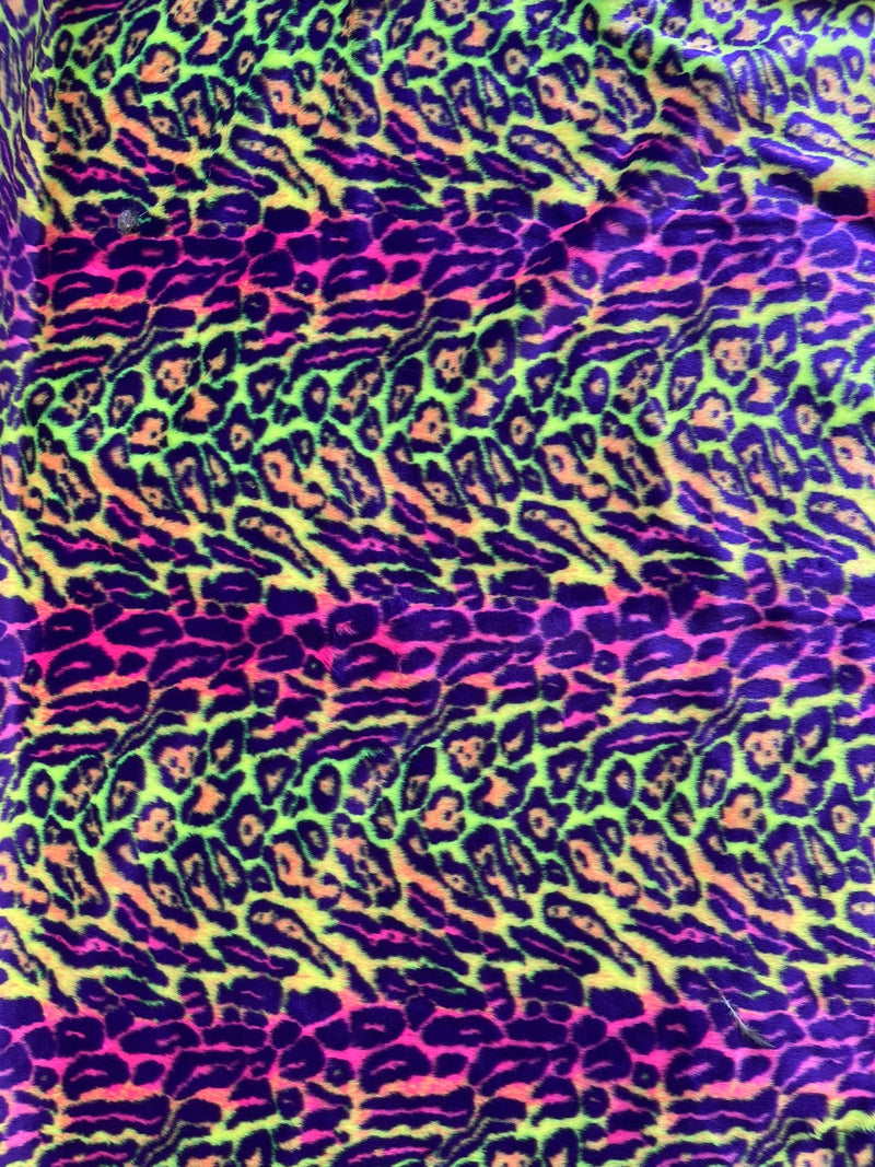 Leopard Tie Dyed Faux Fur, Black Light Reflective (by the yard)