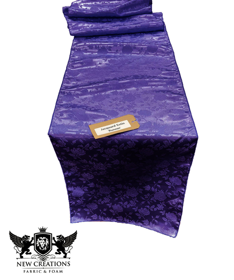 Purple - Jacquard Satin Roses Runner, Party Supply / Wedding / Decoration.