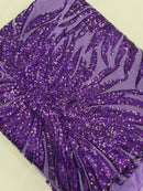 PHOENIX FEATHER SEQUIN ON STRETCH MESH FABRIC (By The Yard)