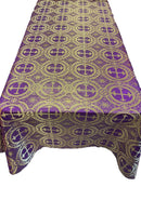 Purple/Gold - Rectangular Metallic Cross Brocade Jacquard Satin Tablecloth Overlay/Religious Brocade/Liturgical Fabric/Church.