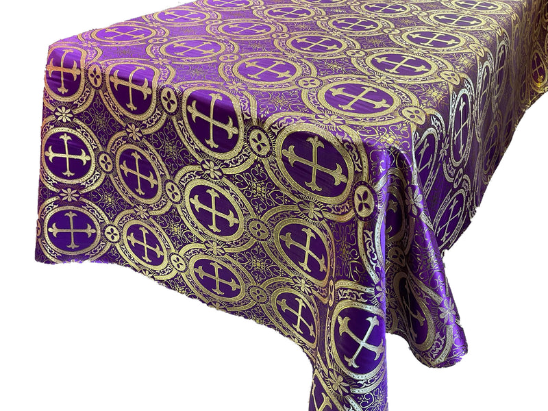 Purple/Gold - SQUARE METALLIC CROSS JACQUARD SATIN