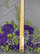 Roses Multi Color Floral Design Embroider On Mesh Lace Fabric (by the yard)