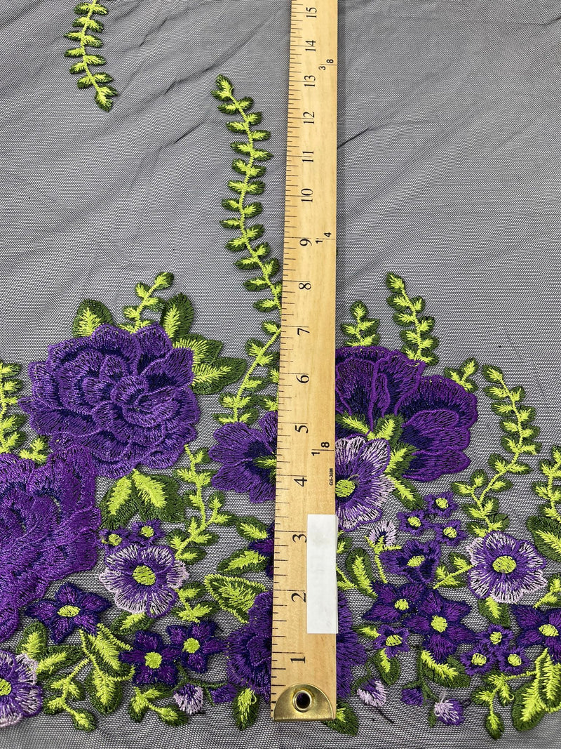 Roses Multi Color Floral Design Embroider On Mesh Lace (by the yard)