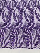 Feather and Vine Beaded Lace Fabric, by The Yard