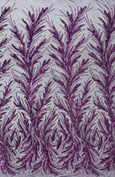 Feather Wing Shiny Sequin Design on a 4 Way Stretch mesh Fabric-Prom-Sold by The Yard.