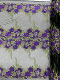 Roses Multi Color Floral Design Embroider On Mesh Lace (by the yard)