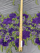 Roses Multi Color Floral Design Embroider On Mesh Lace Fabric (by the yard)