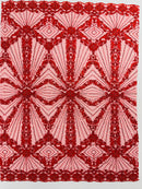 Luxury Bridal Fabric with Geometric Beading on a mesh, by The Yard.