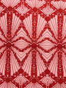 Luxury Bridal Fabric with Geometric Beading on a mesh, by The Yard.