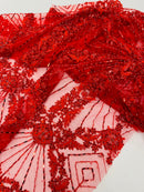 Luxury Bridal Fabric with Geometric Beading on a mesh, by The Yard.