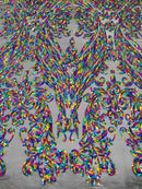 BIG DAMASK SEQUIN ON STRETCH MESH FABRIC (By The Yard)