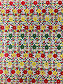 Oaxaca multi color Mexican Sarape floral design embroider mesh lace-sold by the yard.