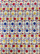 Oaxaca multi color Mexican Sarape floral design embroider mesh lace-sold by the yard.