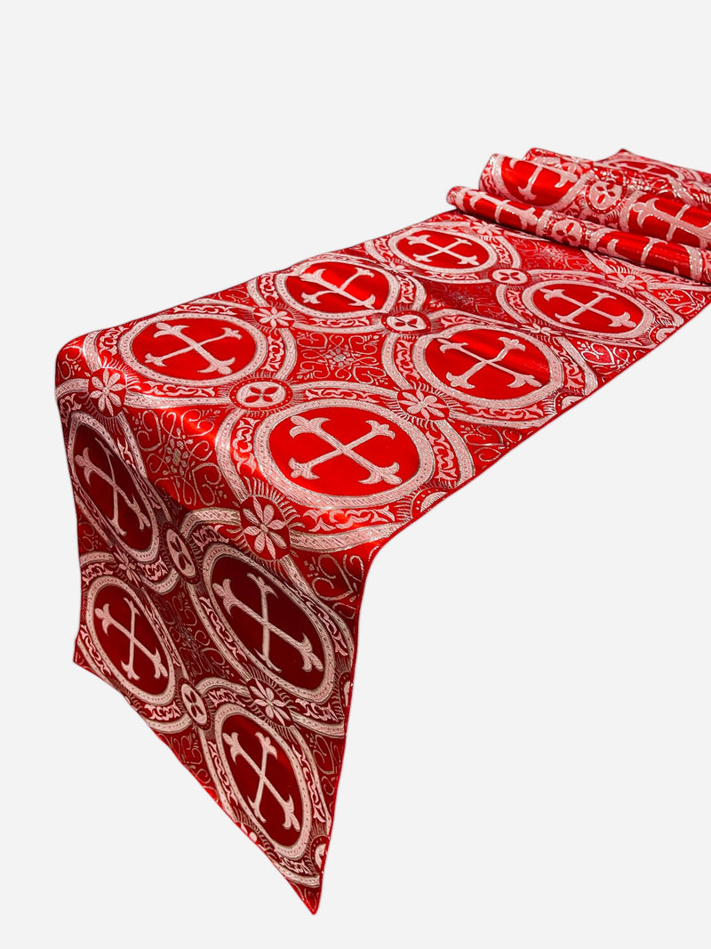 Religious Brocade Runner Tablecloth | Liturgical Fabric | Runner Ecclesiastical Jacquard | Church | Vestment-Cross Brocade.