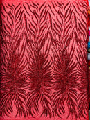 PHOENIX FEATHER SEQUIN ON STRETCH MESH FABRIC (By The Yard)