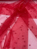 Pearl Glitter Studded Mesh, 2-Way Stretch Shimmer Mesh Fabric, Sold by the yard.