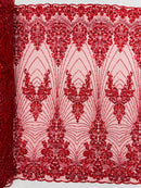 Royalty Damask Beaded Lace Luxury on Mesh, by The Yard.