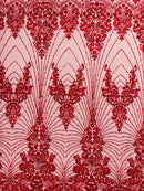 Royalty Damask Beaded Lace Luxury on Mesh, by The Yard.