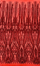 Damask design with sequins embroider on a 4 way stretch mesh fabric (By The Yard)