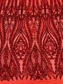 Damask design with sequins embroider on a 4 way stretch mesh fabric (By The Yard)