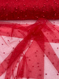Pearl Glitter Studded Mesh, 2-Way Stretch Shimmer Mesh Fabric, Sold by the yard.