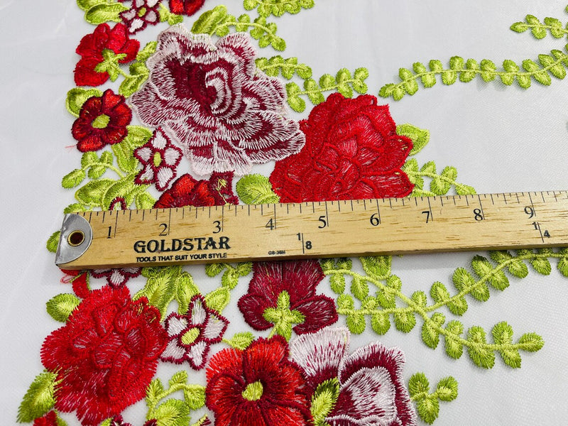 Roses Multi Color Floral Design Embroider On Mesh Lace (by the yard)