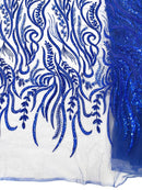 FEATHER BEADED LACE ON MESH FABRIC (By The Yard)