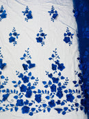 Orquidia 3d floral design embroider with pearls in a mesh lace fabric-prom-sold by the yard.