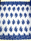 Floral corded embroider with sequins on a mesh lace fabric-prom-sold by the yard.