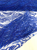 FEATHER BEADED LACE ON MESH FABRIC (By The Yard)