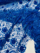 Floral 3D Palm Damask with Glitter in a Mesh Lace- Sold by the yard.