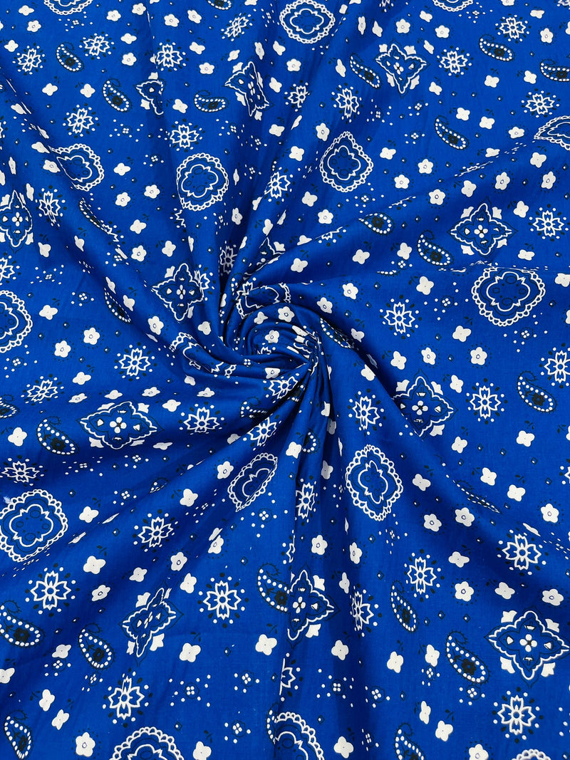 Royal Blue 58/59" Wide 65% Polyester 35 percent Cotton Bandanna Print Fabric, Good for Face Mask Covers, Clothing/costume/Quilting Fabric