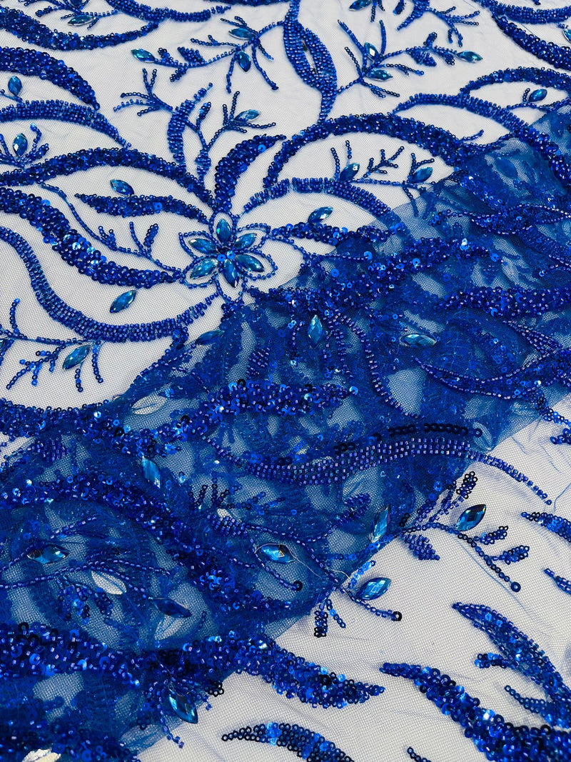 JEWEL VINE BEADED LACE ON MESH FABRIC (By The Yard)