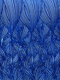 Geometric Feather wing shiny sequin design on a 4 way stretch mesh Fabric-old by the yard.